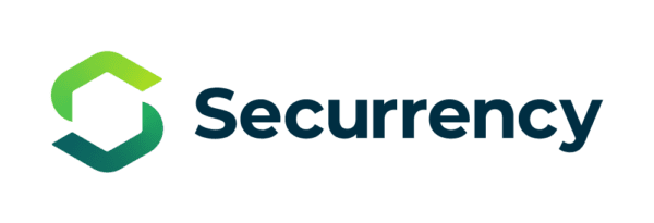 Securrency logo in dark horizontal format, representing a leading provider of blockchain-based financial solutions, secure digital asset transactions, and regulatory compliance.